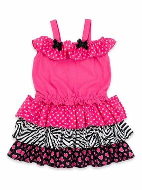 Kids Headquarters Hot Pink Polka Dot & Zebra Tiered Dress Set